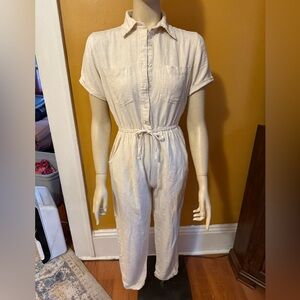 Sincerely Jules Cream Button-Up Jumpsuit